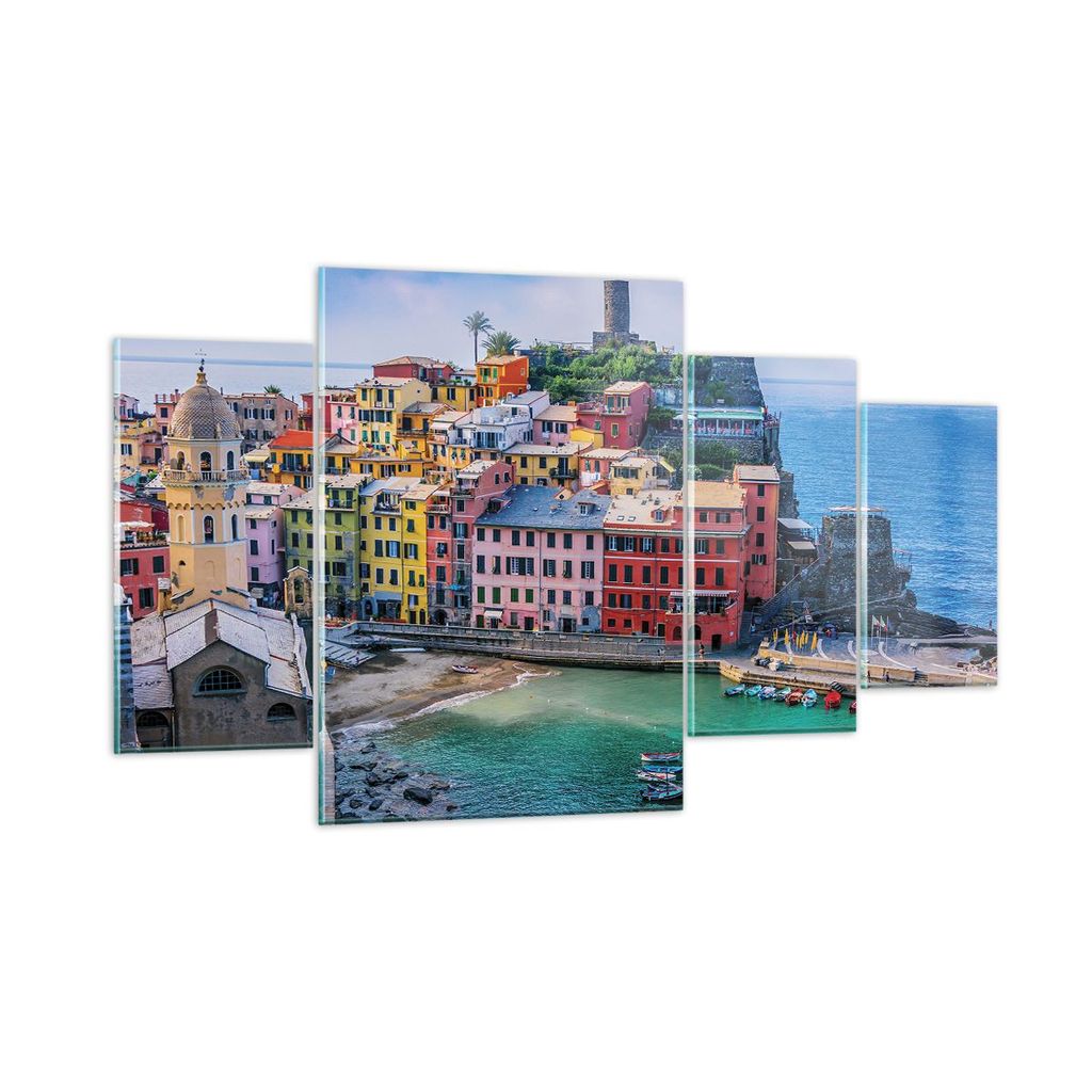 Bilder auf glas - 4 Teile - Farben Gebäude Italien - 160x90cm - Glasbilder - Wandbilder - Bilder - zum Aufhängen bereit - Wanddekoration aus Glas...