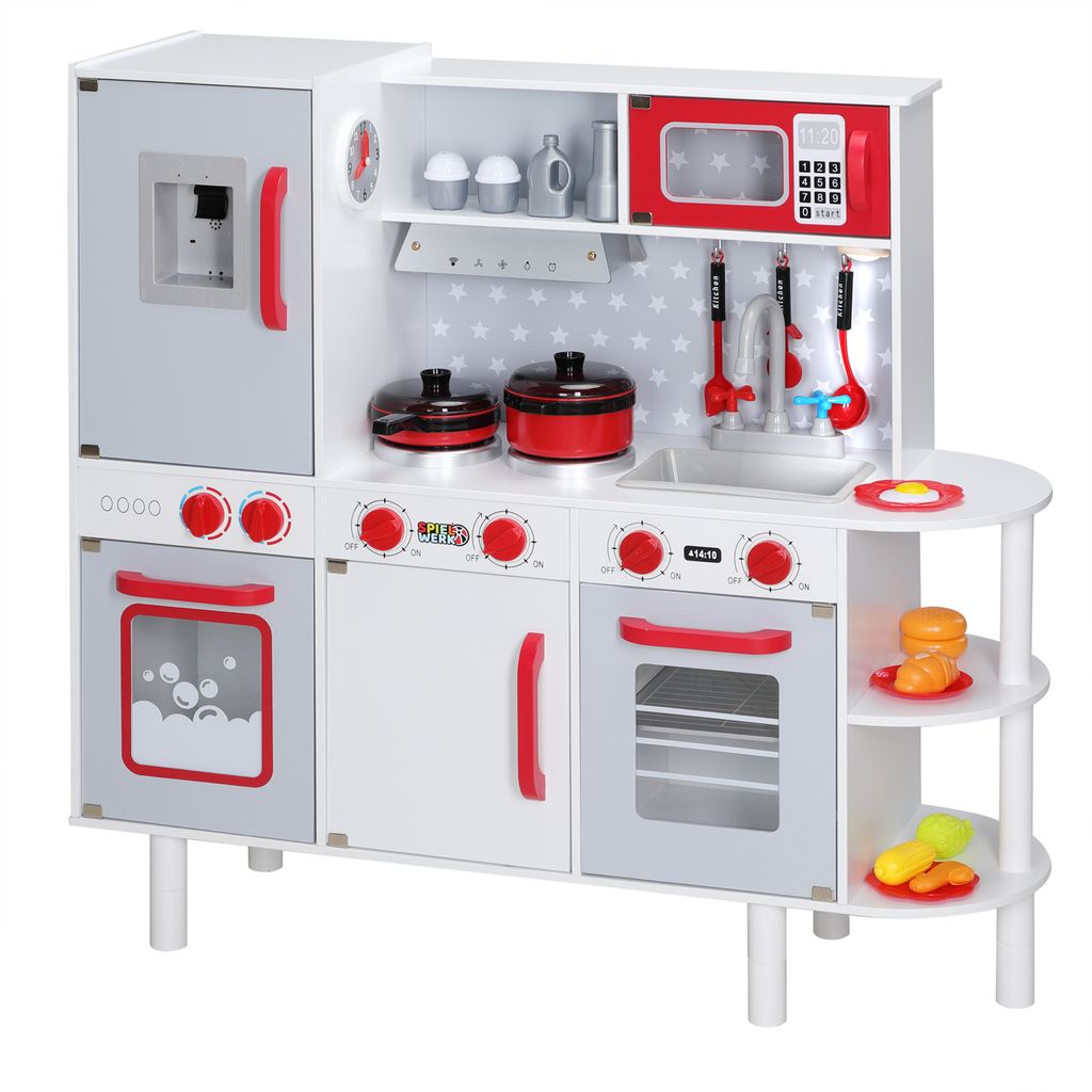 Kinderküche mit 42-Zubehör Spielküche Spielzeugküche Kunststoff Weiß+Rosa 