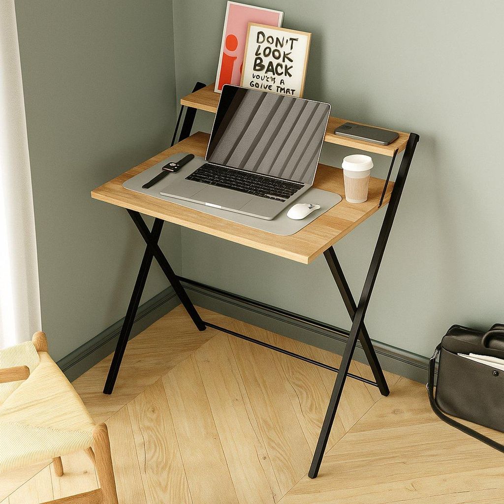 LUNOR Klapptisch Laptoptisch Arbeitstisch platzsparend 70x50x70 cm Pijnboom/Schwarz