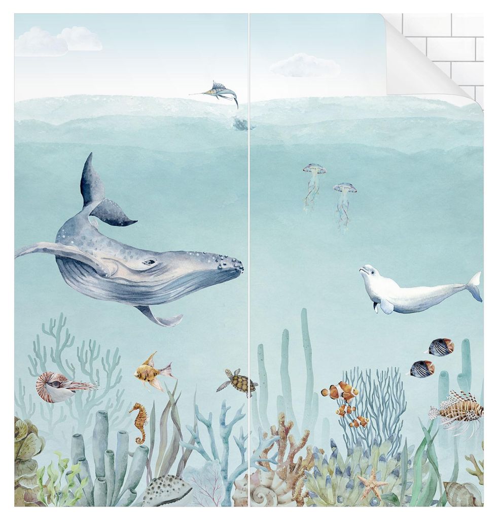 Duschrückwand Strand selbstklebend - 0.35 mm Wandpaneel wasserfest Unterwasser blau Aquarell Badrückwand fugenlos Smart matt 90x190 cm