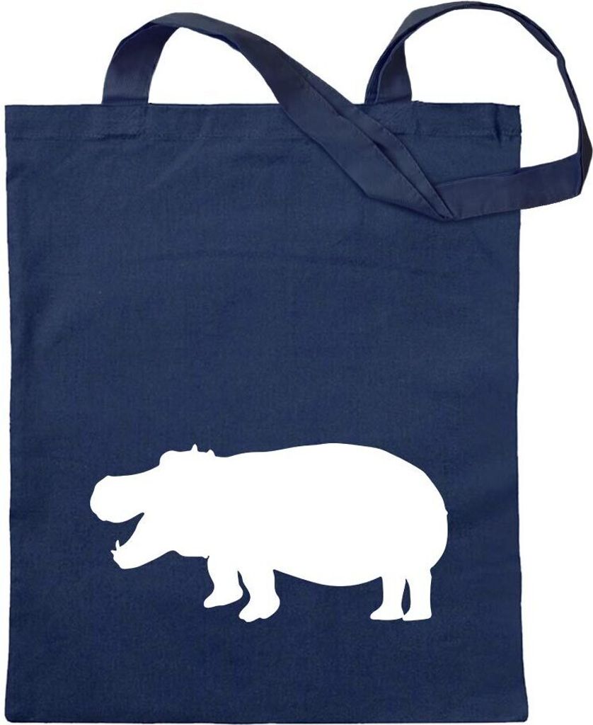 Kiwistar - Baumwolltasche - dunkelblau - Flusspferd - Nilpferd - Hippo - Tragetasche Stoffbeutel Umhängetasche Langer Henkel