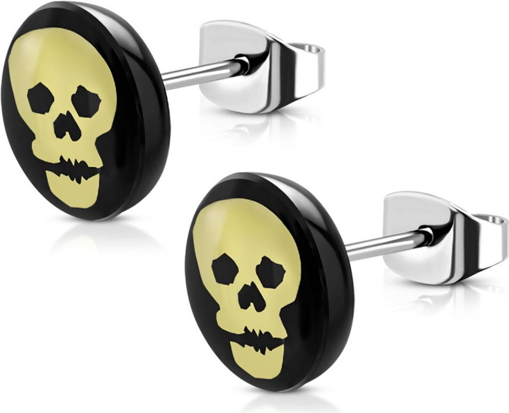 Ohrstecker rund Totenkopf 10mm Silber aus Edelstahl Uni