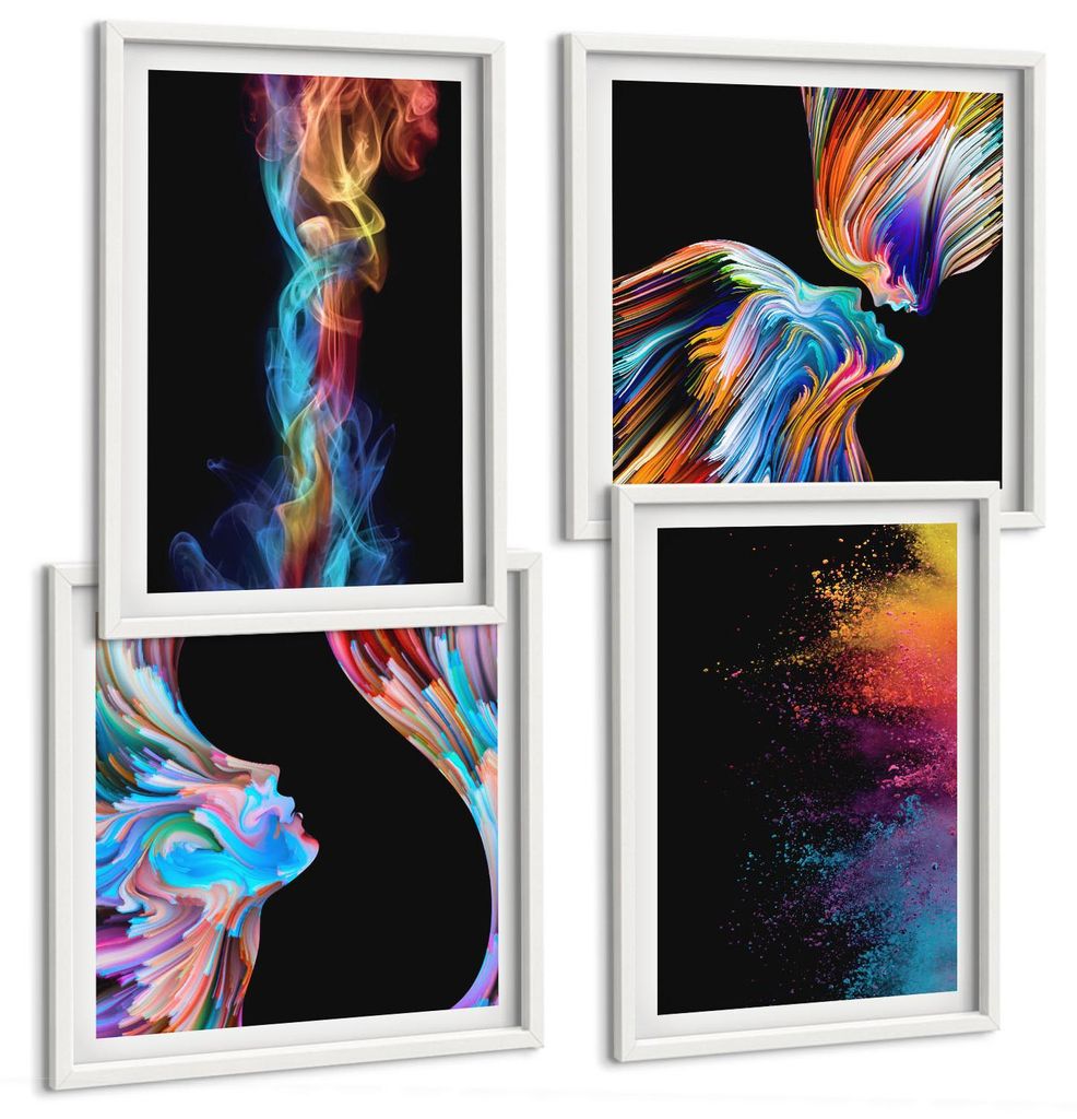 Bilder Set 4-teilig im Goldrahmen Rahmen – Wandbilder 4 Stück – gerahmte Poster für Wohnzimmer, Schlafzimmer und Flur – 50x50 cm - 40x60 cm...