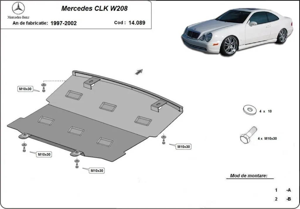 Protection de carter moteur Mercedes CLK W208 en acier robuste