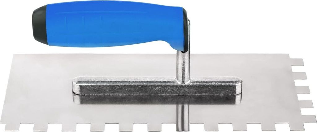 Mivos Zahnglättekelle 12x12 mm mit Softgriff - Edelstahl Zahnkelle 270 x 130 mm - Traufel mit Zahnung 12mm - Rostfreie Gezahnt Glättekelle 270 x 130