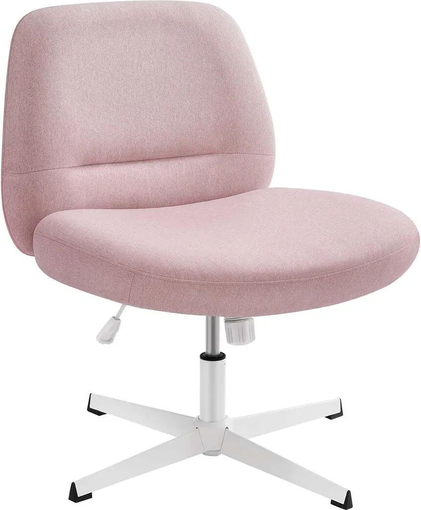 Chaise de bureau Rose en Coton-Lin avec assise large et pied en croix