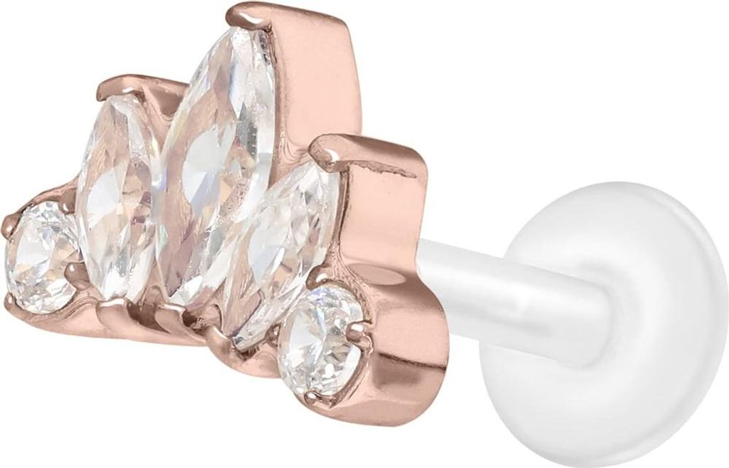 Ohrpiercing, Nasenpiercing PTFE Labret mit Innengewinde + Titan-Aufsatz LOTUSBLÜTE RoséGold Stablänge: 10mm | Stabstärke: 1,2mm