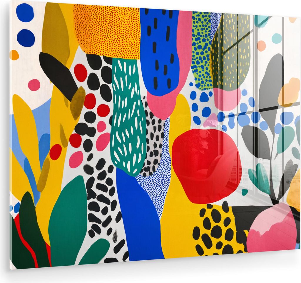 MuchoWow Glasbilder - Bilder auf Wandbild - Foto auf Glas Punkte - Formen - Modern - Farben 80x60 cm Wanddekoration aus Glas - Acrylglasbild - Acry...