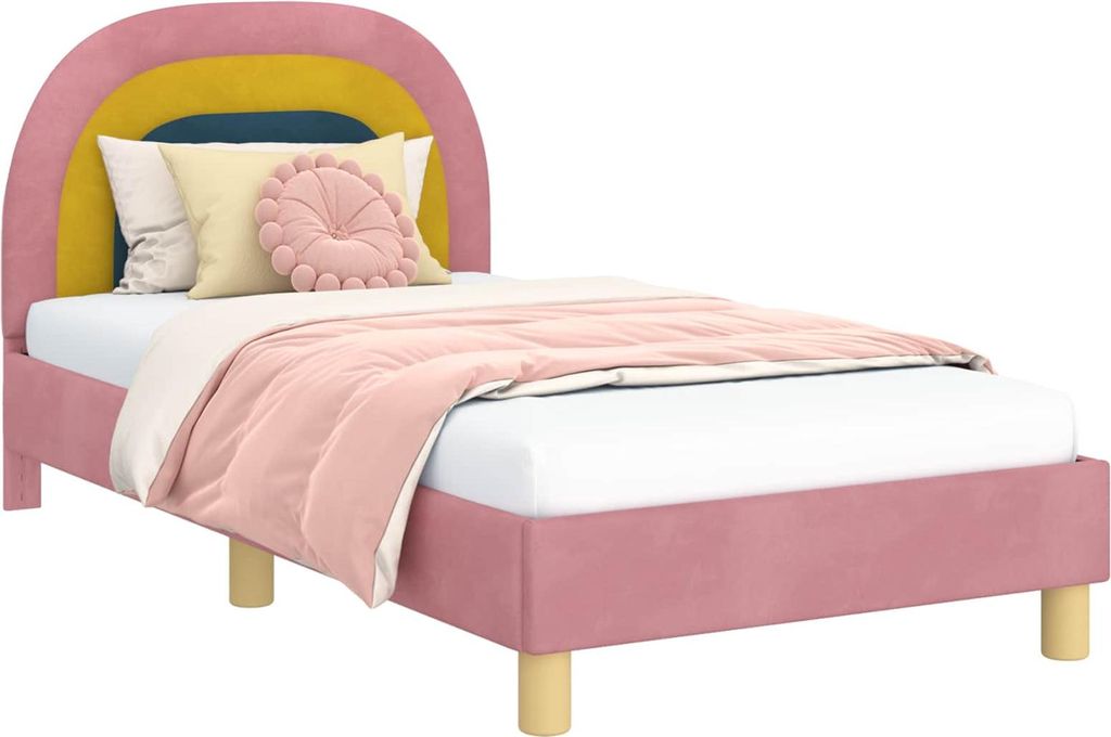 Kinderbettgestell mit Kopfteil Rosa 80 x 160 cm Samt