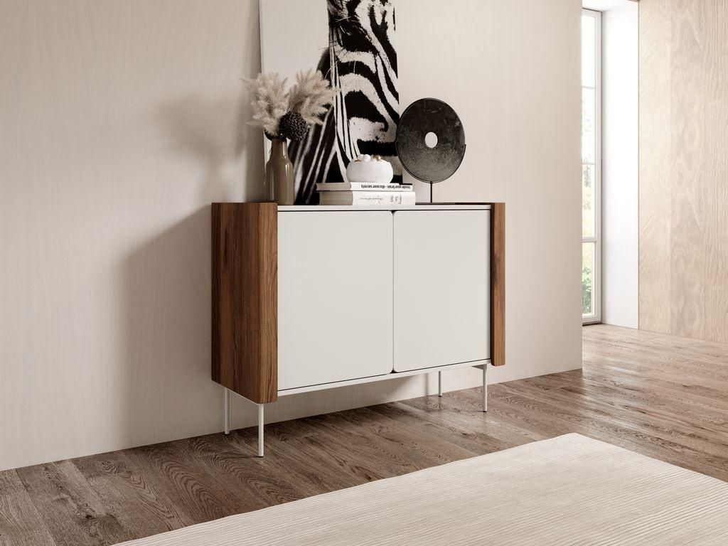 Kommode – Kommode mit Türen – Sideboard – Kleine Kommode – WRAP K-105 – Kaschmir / Walnuss – Kompaktes Design-Sideboard für moderne R...