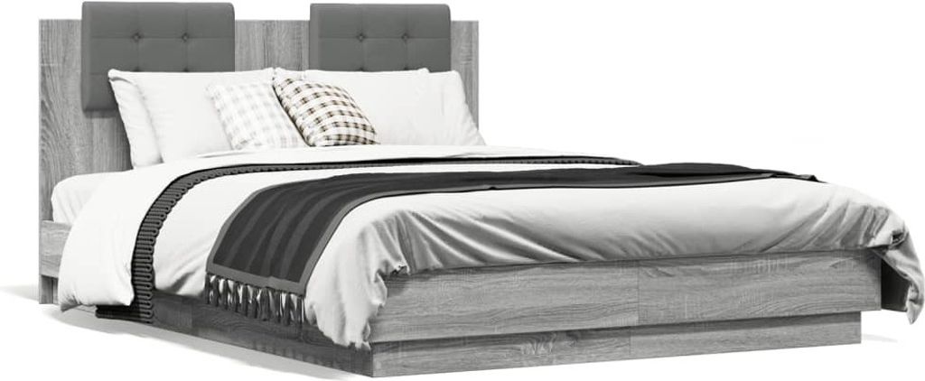 Maison Exclusive - Bettgestell mit Kopfteil Grau Sonoma 135x190 cm Holzwerkstoff
