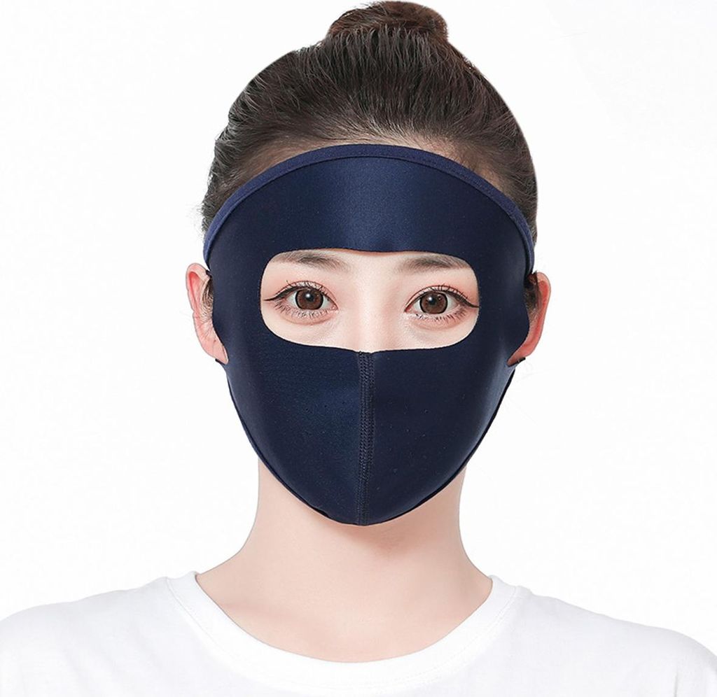 Sonnenschutzmaske aus atmungsaktiver, bequemer und leichter Eisseiden-Baumwolle mit 360°-Sonnenschutz, marineblau