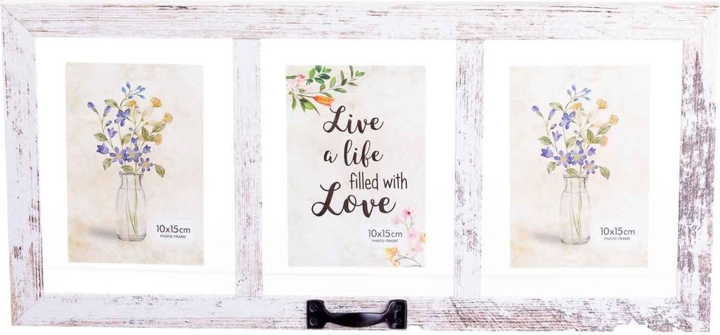 Edco Bilderrahmen für 3 Fotos, 15x10 cm 16564 shabby chic ca. 51x24x,4 cm weiß