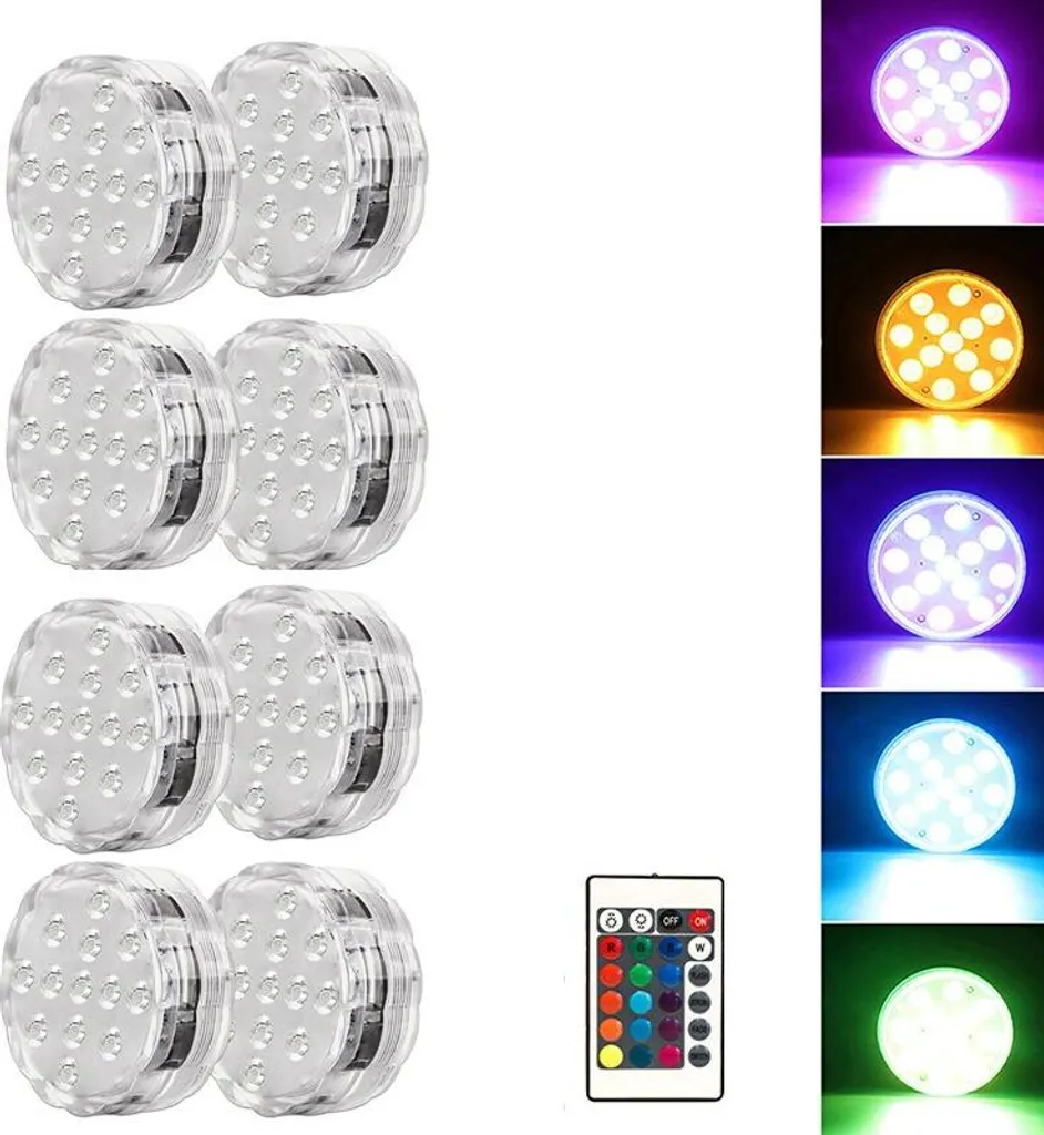 Spot LED 7cm à télécommande intensité variable lot de 8 multifonction