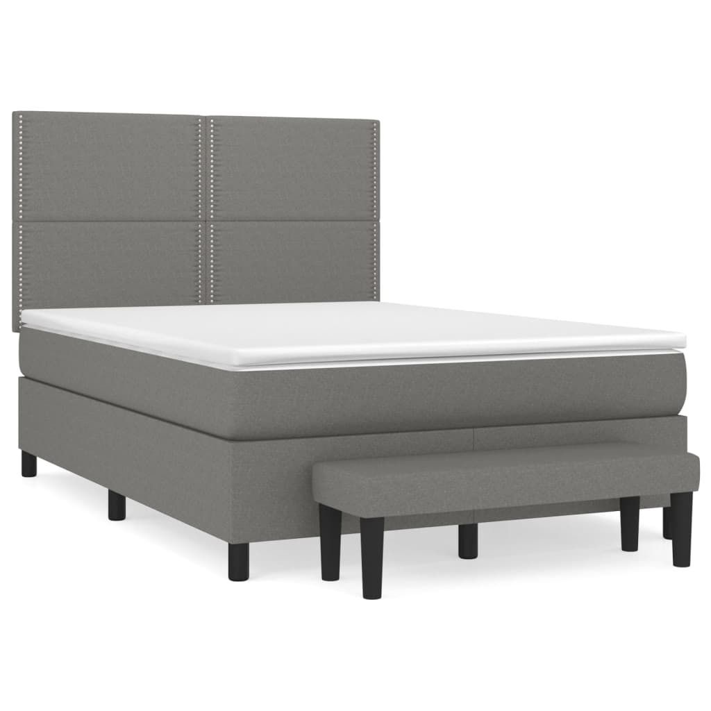 SYFAX Boxspringbett mit Matratze Dunkelgrau 140x190 cm Stoff