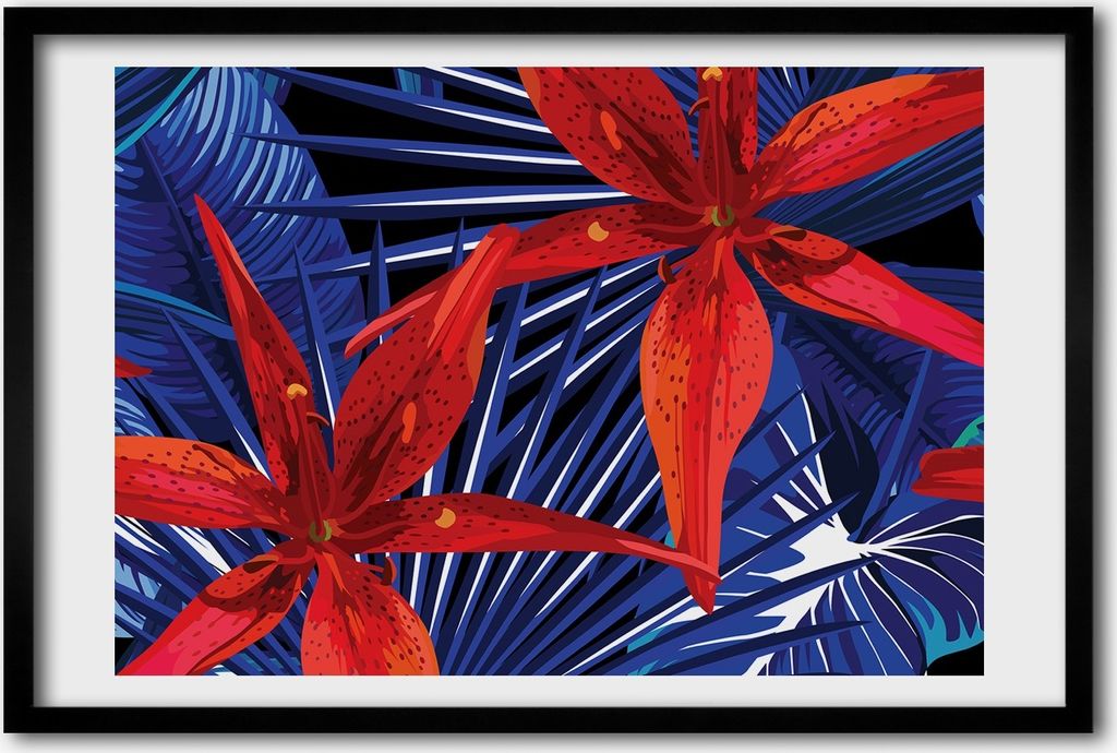 Bild 60x40 MDF-Rahmen, Wandkunst tropische Blumen