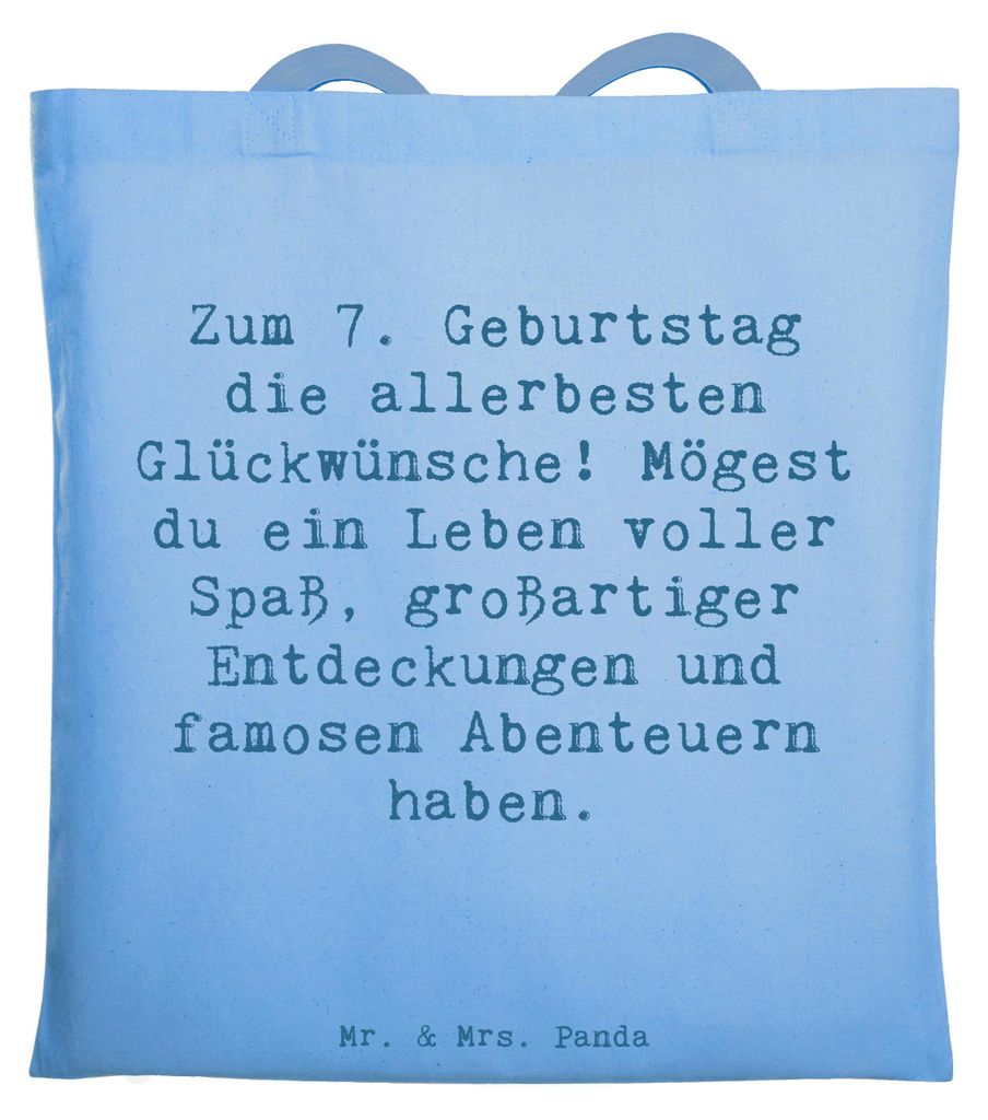 Mr. & Mrs. Panda Tote Bag Spruch 7. Geburtstag - Sky Blue - Geschenk, zum, Kindergeburtstag, Tasche, Jutebeutel, Uni, Geburtstagsgeschenk, canvas, ...