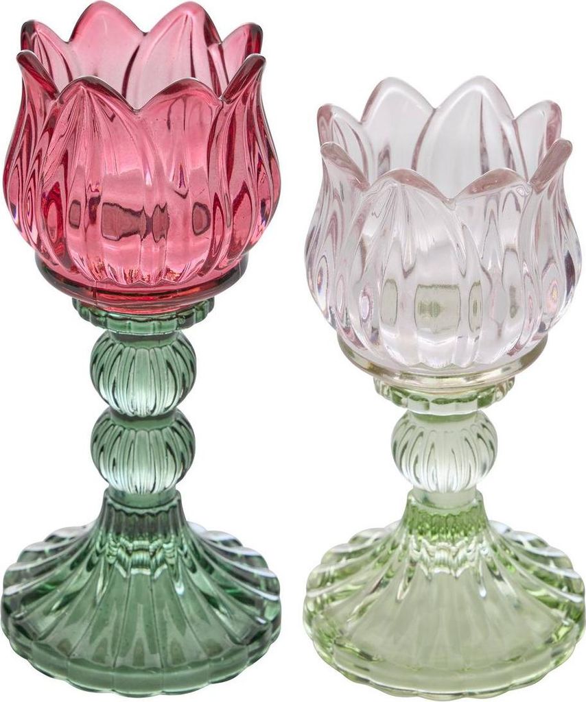 2 windlichter blumen rosa und weiß 8x8x17cm - Atmosphera créateur d'intérieur