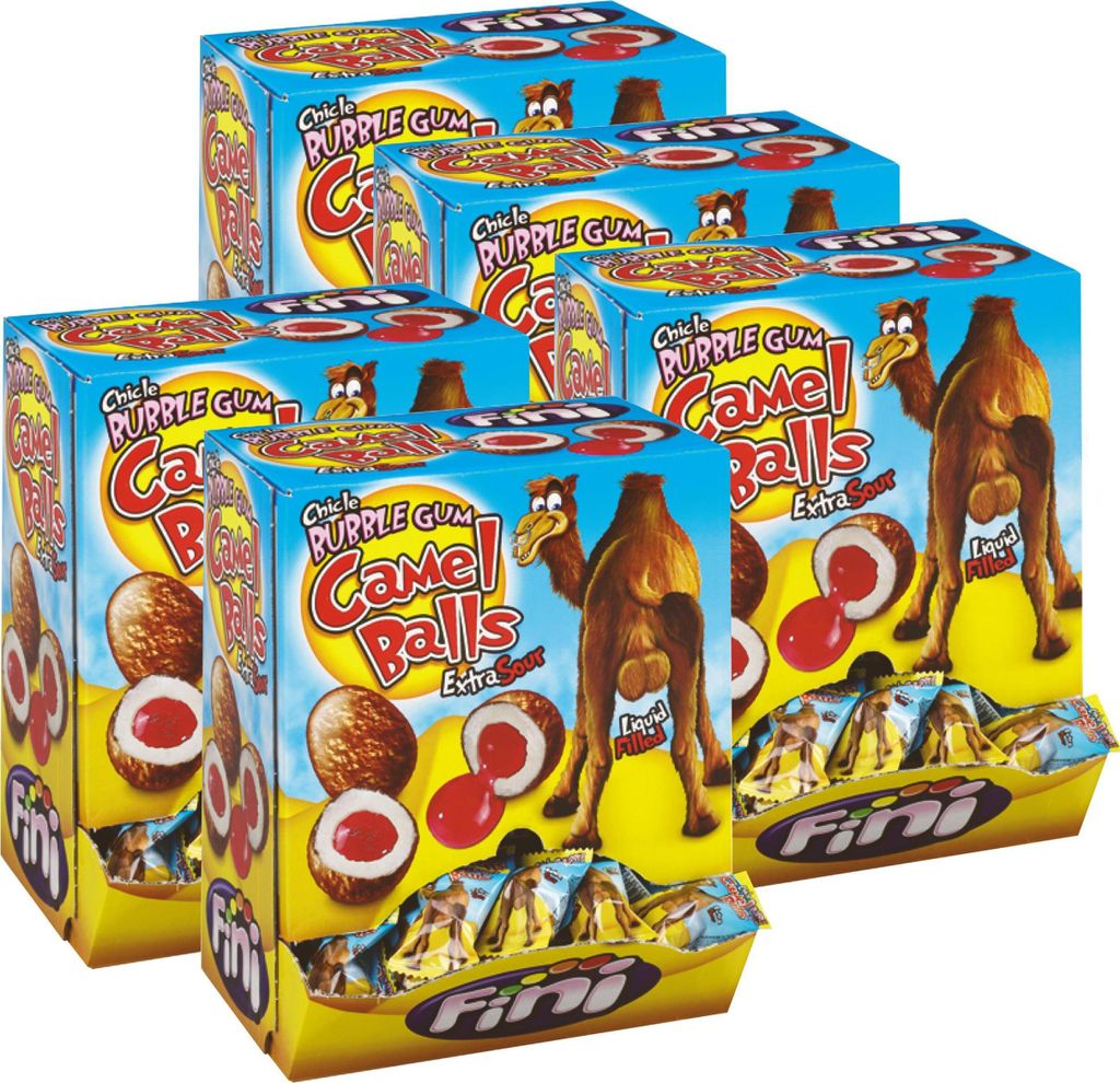 Fini Bubble Gum Camel Balls 200 Stück - Extra sauer und Glutenfrei (5er Pack)