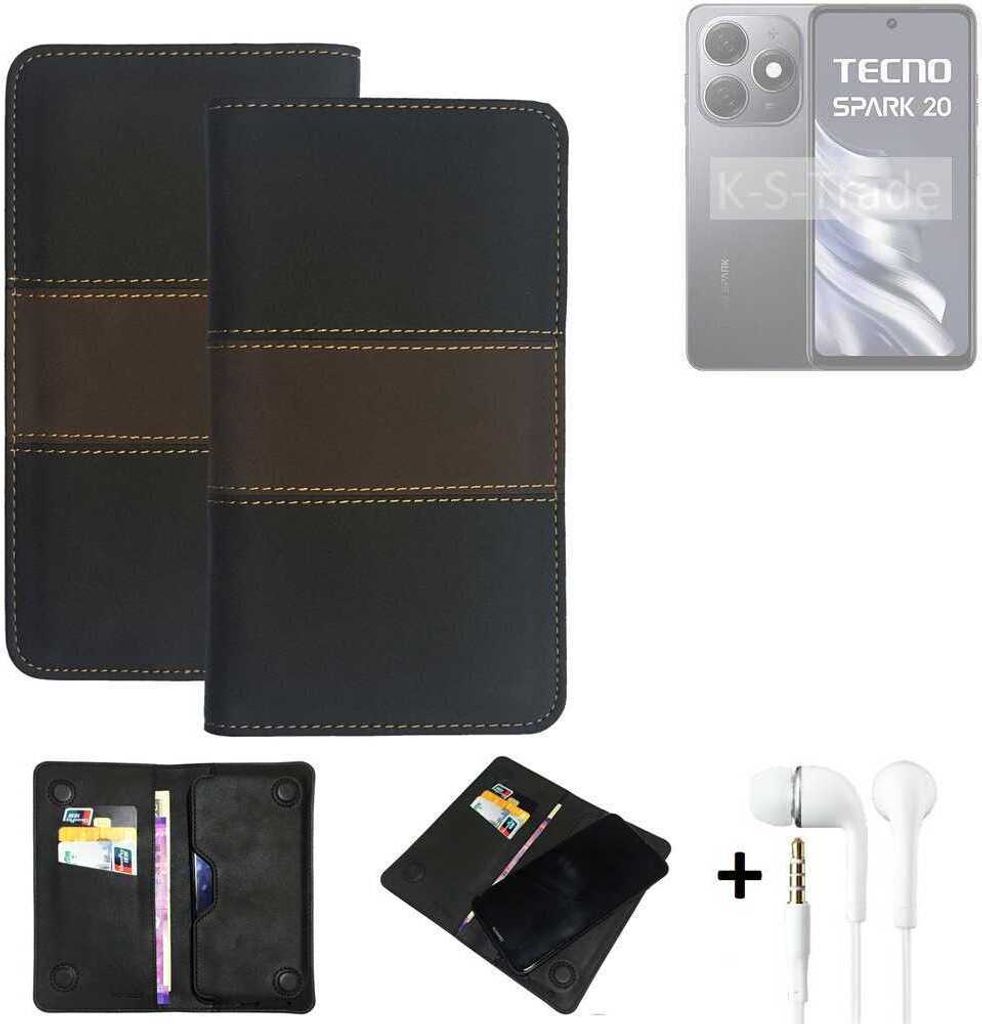 K-S-Trade Handyhülle + Kopfhörer kompatibel mit Tecno Spark 20 Schutzhülle Walletcase Bookstyle Tasche Schutz Case Hülle Wallet Cover Kunstleder