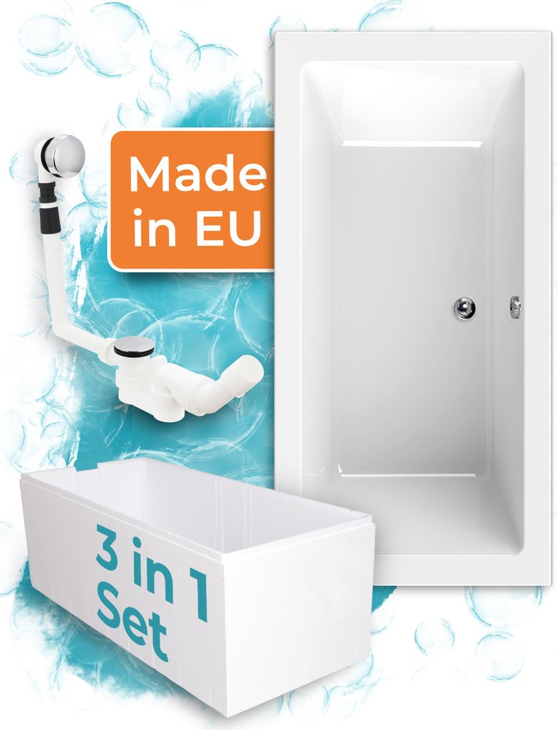 Calmwaters® Acryl Premium Badewanne Komplettset 190x90 cm - Produktbild 