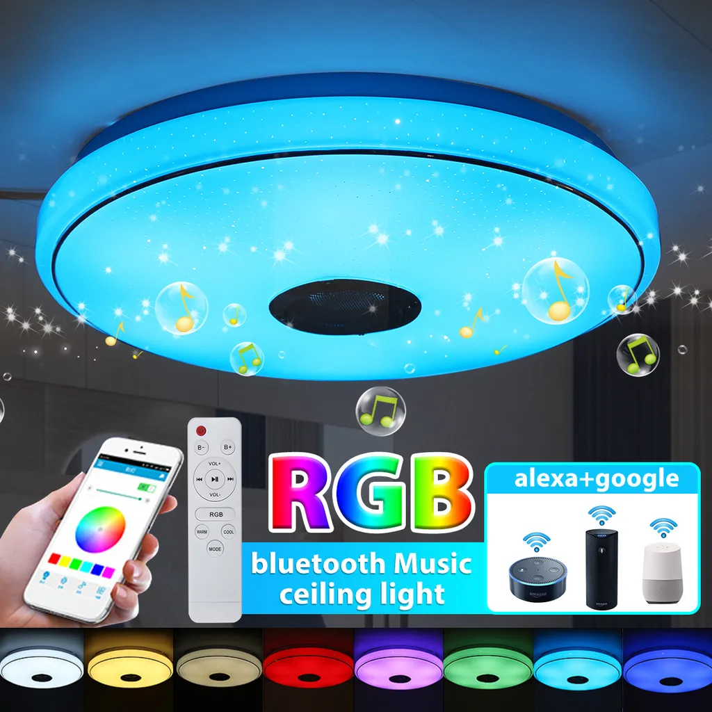 RGB LED Alexa/Google Deckenlampe Dimmbar Bluetooth Lautsprecher Fernbedienung 
