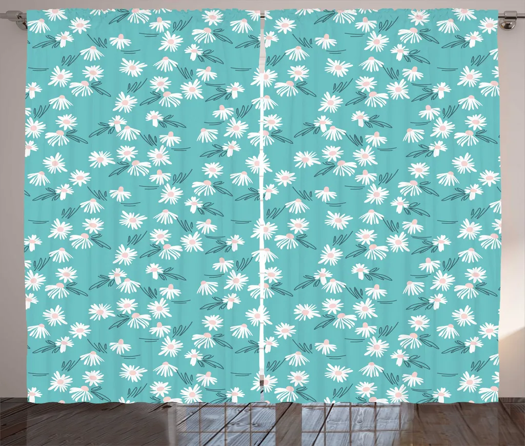 Rideau pour Grand Salon Motif Floral 280x225 cm Bleu et Blanc ABAKUHAUS