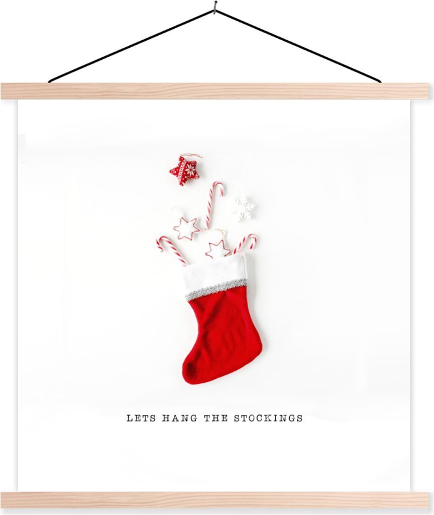 MuchoWow Textilposter Weihnachten - Weihnachtsdekoration - Rot 60x60 cm mit holzfarbenen Rahmen - Wanddekoration