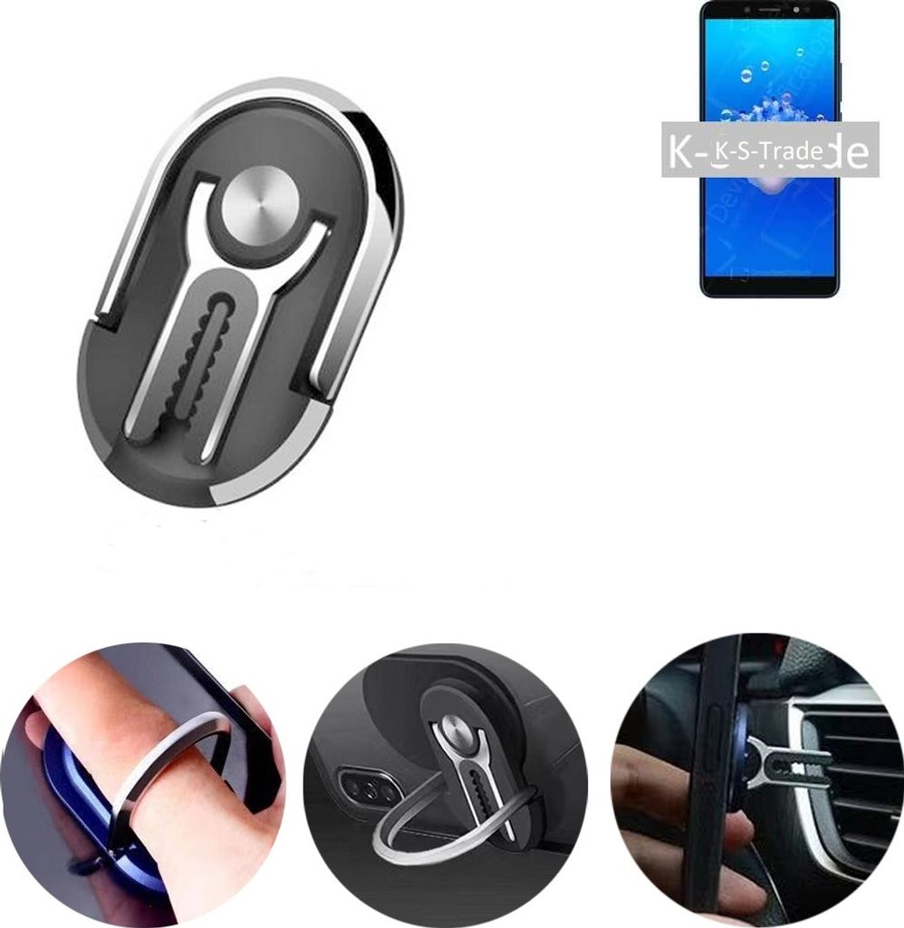 K-S-Trade 3in1 Smartphone-Ring Handy-Ring kompatibel mit Allview Soul X6 Mini Fingerhalterung Handyring Tischständer Lüftungsgitter-Halterung Tisch