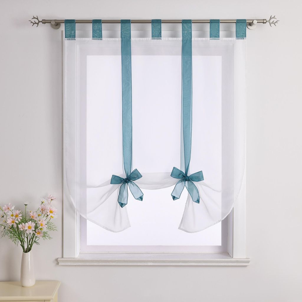 Joyswahl Raffrollo Voile Raffgardinen mit Schlaufen Modern Schlaufenrollo mit Band halbtransparent Blau BxH 100x140cm