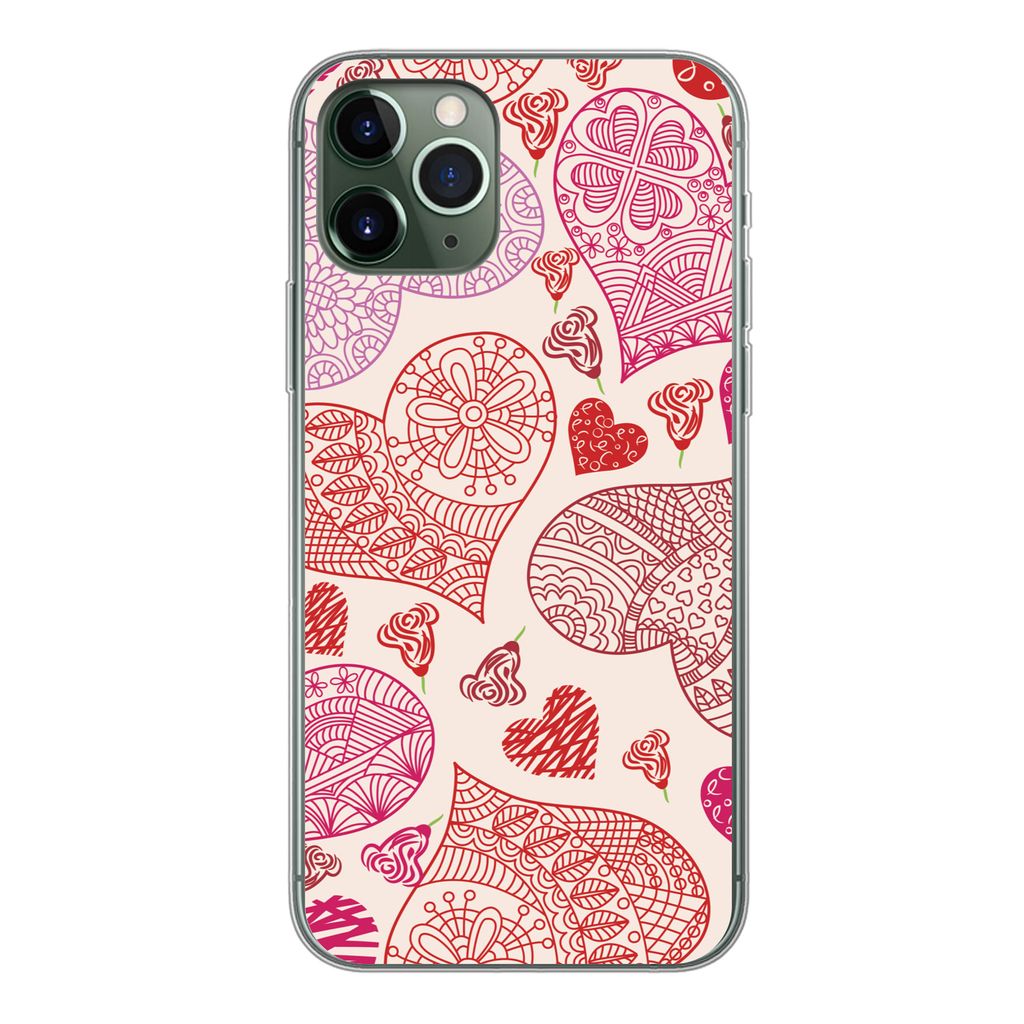 MuchoWow Handyhülle Schutzhülle Hülle für iPhone 11 Pro Eine Illustration mit rosa und roten Herzen Silikon Softcase Handy Hülle - Handy