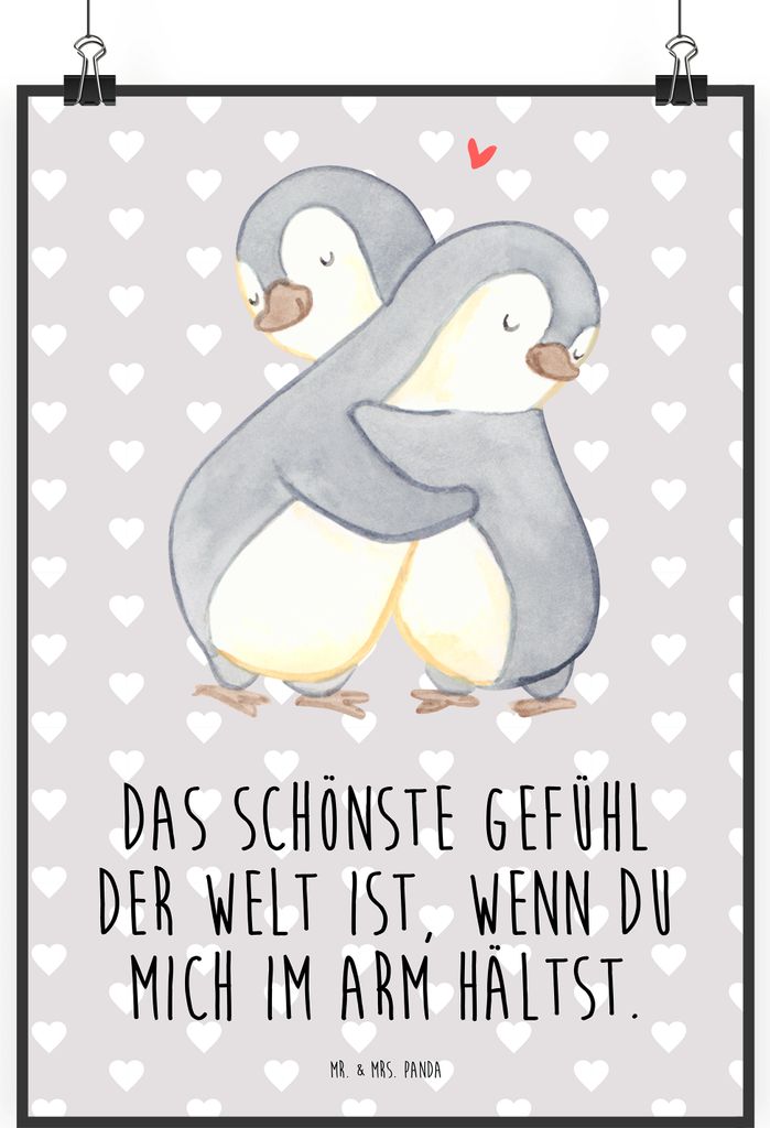 Mr. & Mrs. Panda Bild Pinguine Kuscheln DIN A2 - Grau Produktbild 