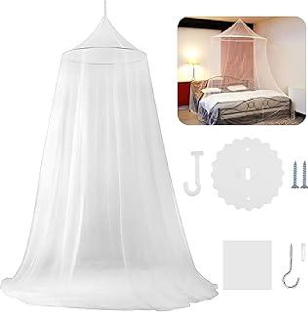 Hopton Moskitonetz Bett, großes Mückennetz für Doppel- und Einzelbett, feinmaschiges Fliegennetz mit Klebehaken und Schrauben, Moskitoschutz fü...