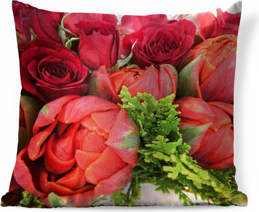 MuchoWow Zierkissen Sofakissen Wohnzimmer Dekokissen 45x45 cm Ein Strauß roter Pfingstrosen - Schlafpolster - Polster für das Sofa