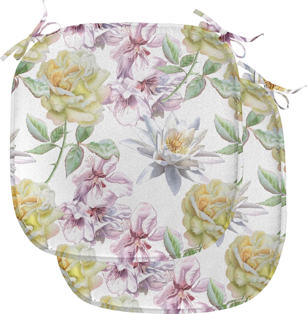 ABAKUHAUS Blumen Polster für Esszimmerstühle, Rosenblätter Sakura Lily, Dekoratives wasserfestes Kissen mit Riemen für Küchensitze, 40 cm x 40...
