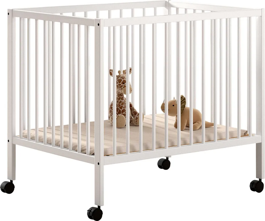 Parc Évolutif Babypark Dino en Bois Blanc 95x75 cm pour Nourrisson