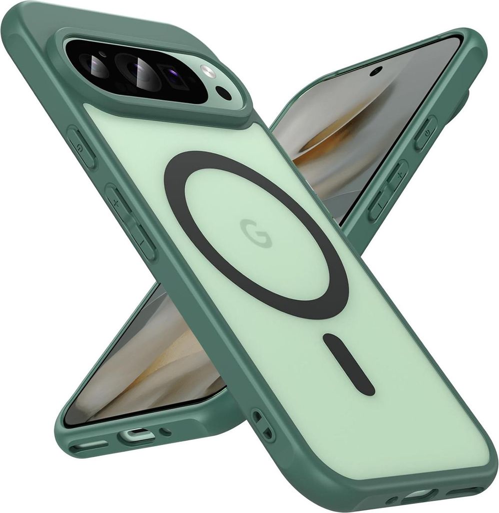 Magnet-Case für Google Pixel 10 Hülle Magsafe Schutzhülle Stoßfest TPU-Rahmen starker Magnetring, Grün