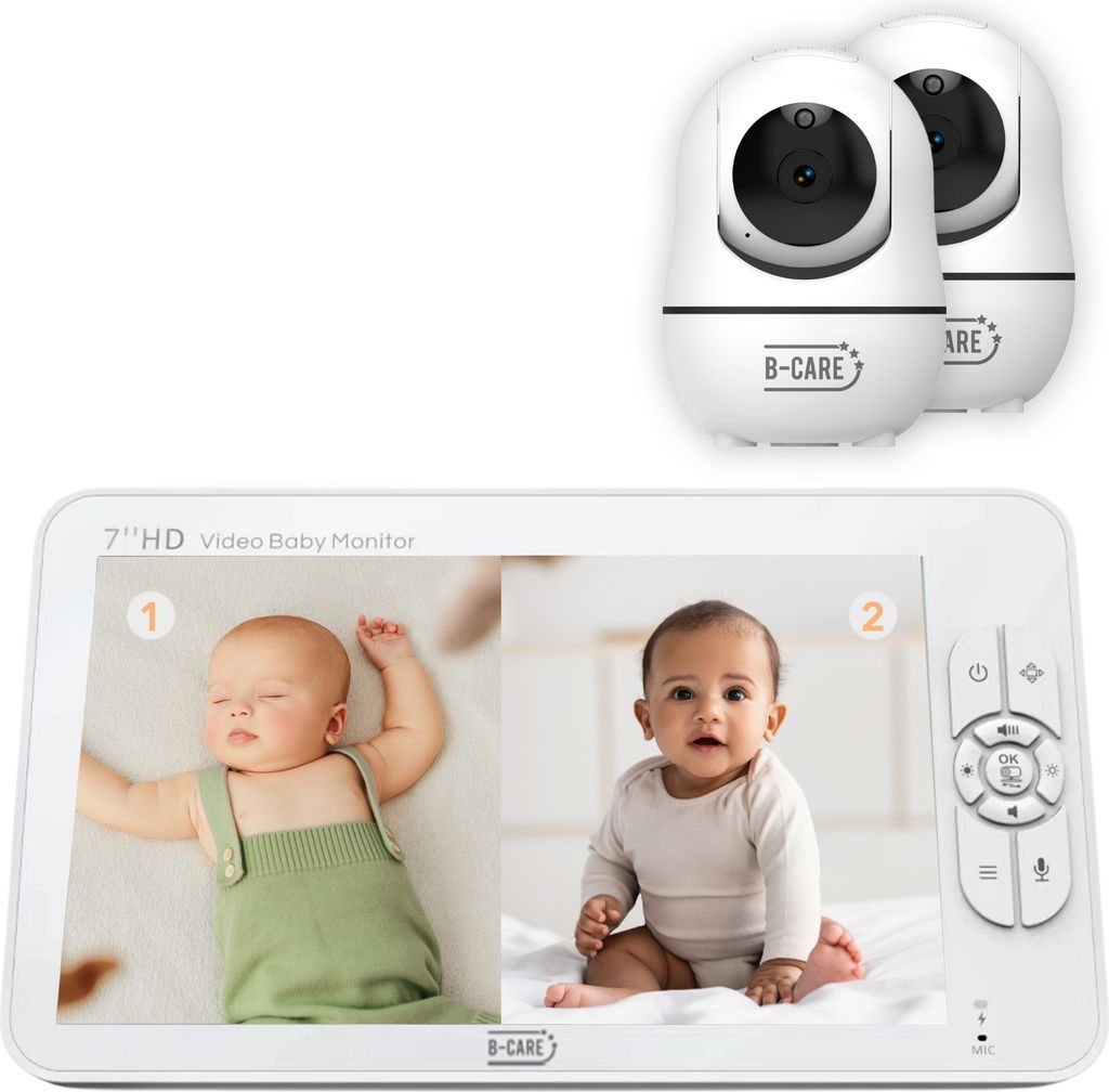 B-Care Sparkle Ultimate Babyphone mit 2 Kameras, 7" HD Display, Split-Screen, Nachtsicht, VOX, 2-Wege-Audio, 8 Schlaflieder, ohne WLAN