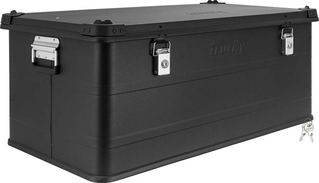 Aluminium Box mit Deckel Schwarz Alu Kiste Box Alukiste 140 Liter Transportbox Metallbox Alu Aufbewahrungsbox Boxen Abschliessbar Metallkiste Trucky