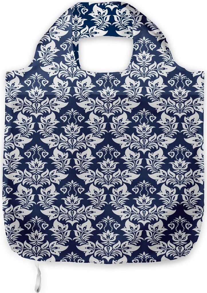 ABAKUHAUS Damast Tragetasche aus Stoff, Antike barocke Kurven, Praktische Altagsmode Einkaufstaschen, Dunkel Petrol Blau Weiß
