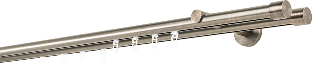 Gardinenstange Maß Innenlauf 20mm Cap 2-lauf Wand 12cm Farbe: Brüniert, Größe: 170cm