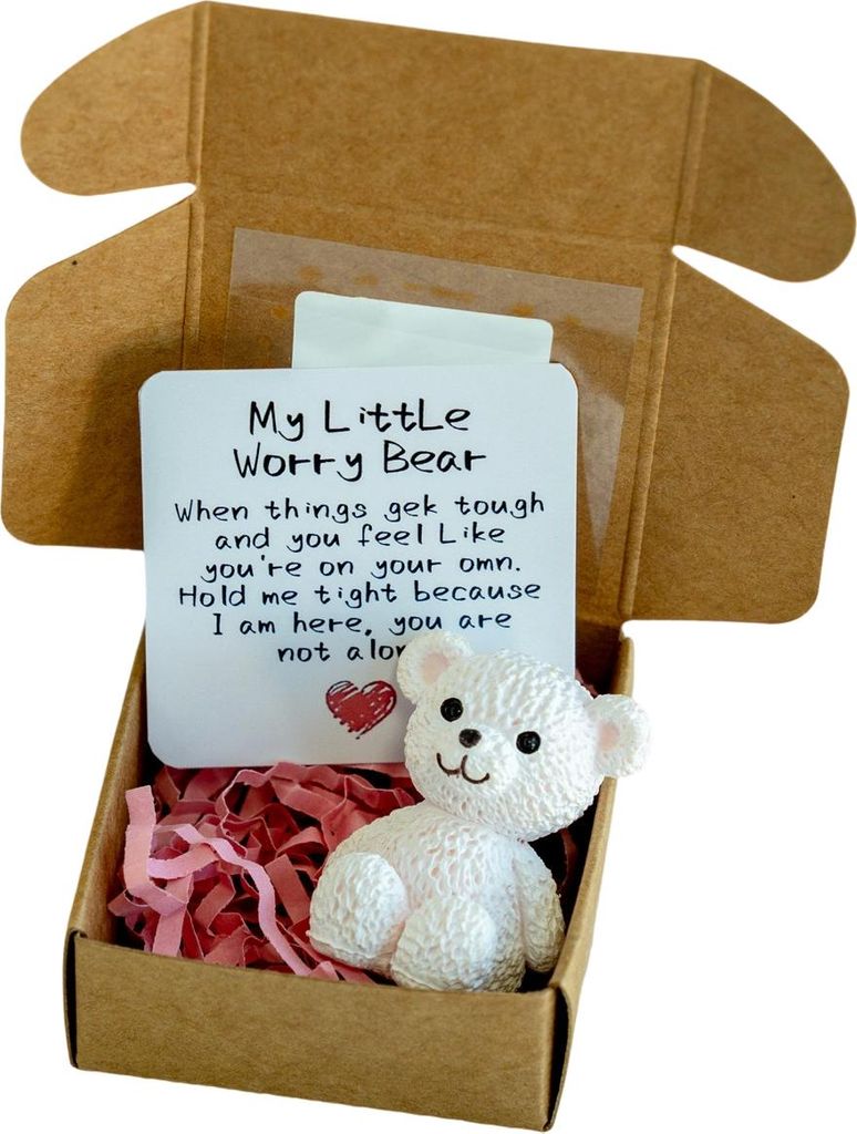 Kleiner Bär in Box, Mein kleiner Sorgenbär, Miniatur-Taschenumarmungsbär mit positiver Karte, emotionale Unterstützung, inspirierende Geschenke...