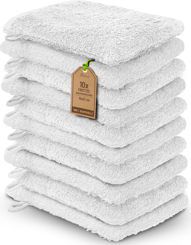 Frottier Waschhandschuhe 10er Pack 15x21cm, 100% Baumwolle, Produktbild 