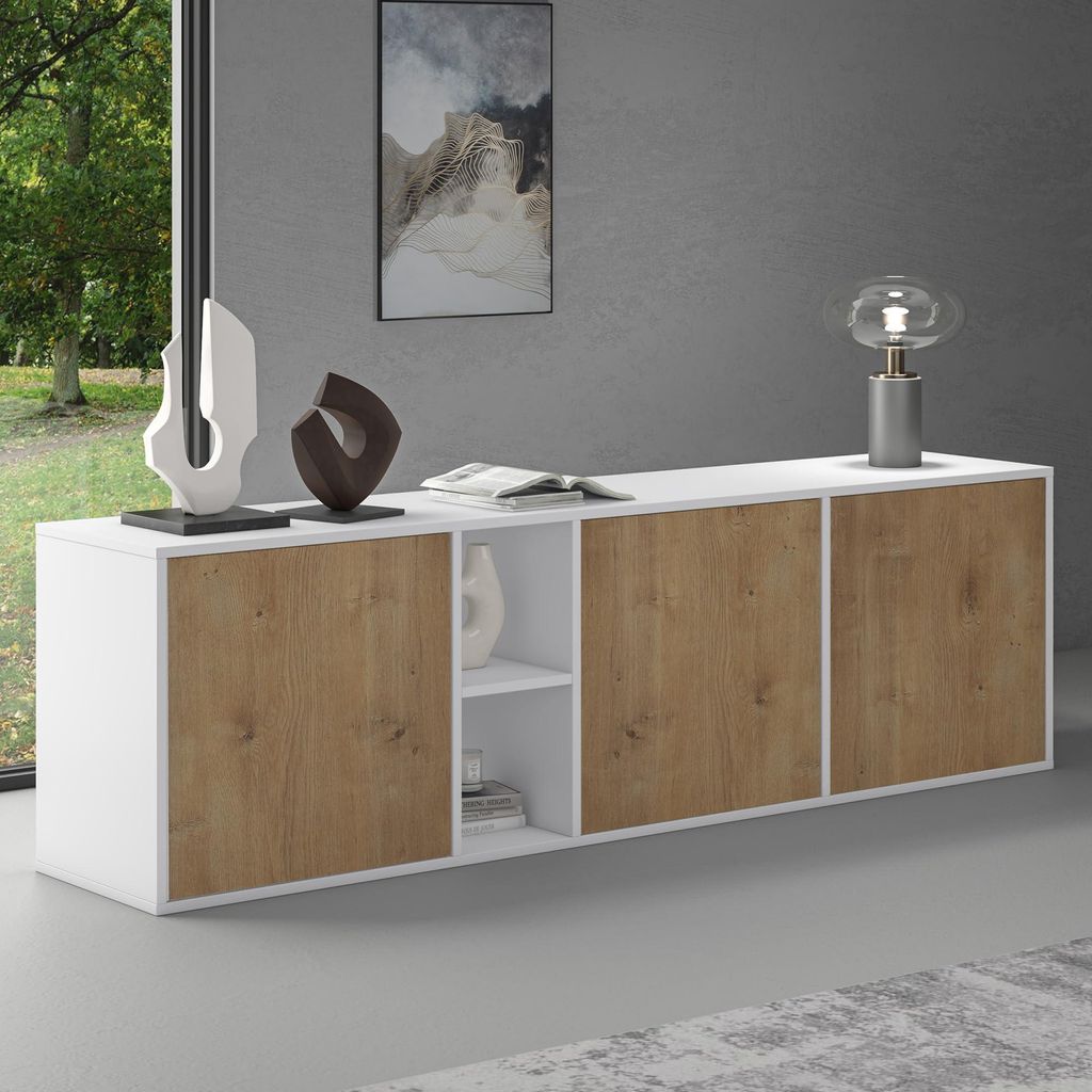 doporro Sideboard Kommode 180 cm in Matt Weiß Aufbewahrungsschrank Hängend oder Stehend für Ihren Wohnbereich Viel Stauraum Schrank 02