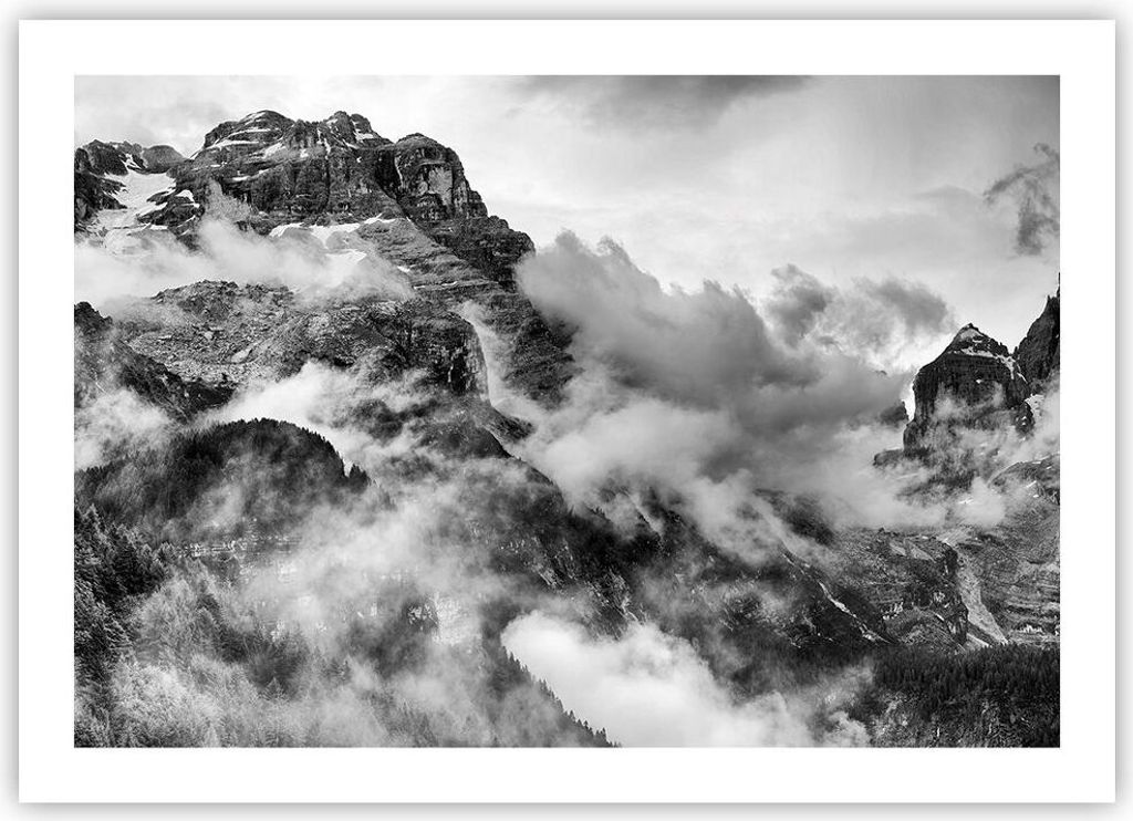 Poster - Poster ohne Rahmen - Berge Nebel Gipfel - 70x50 cm - Wand Bild - Wanddeko - Wandbilder - Kunstposter - Wandposter - Bilder - Kunstdruck - ...