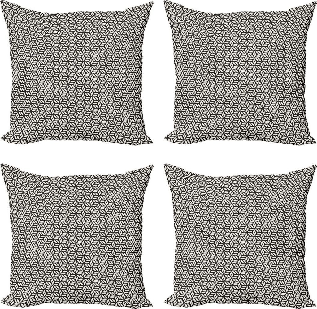 ABAKUHAUS Gitter Kissenbezug Set (4 Stück), Flower Petal Silhouettes, Moderner Doppelseitiger Digitaldruck, 50 cm x 50 cm, Koksgraue und Elfenbein