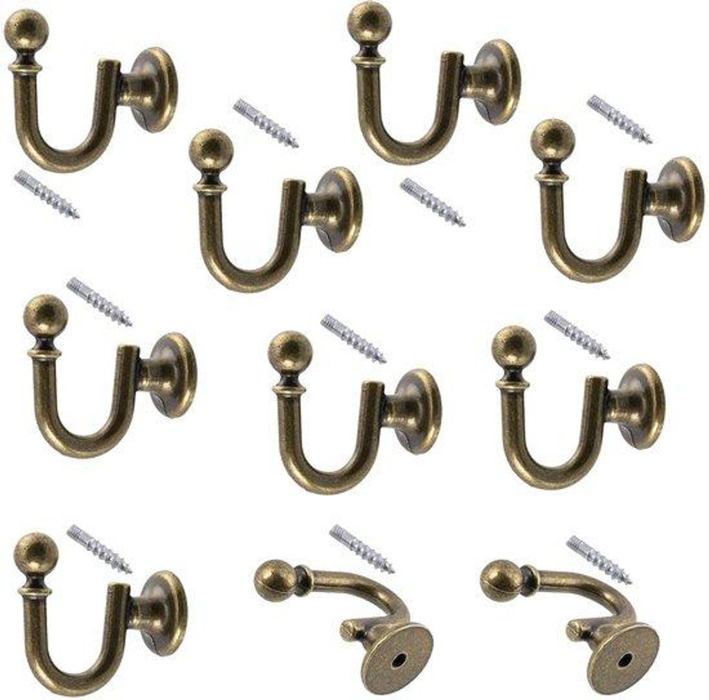 10 Haken für die Badezimmerwand 33 mm - Metallhaken - veralteter Gold