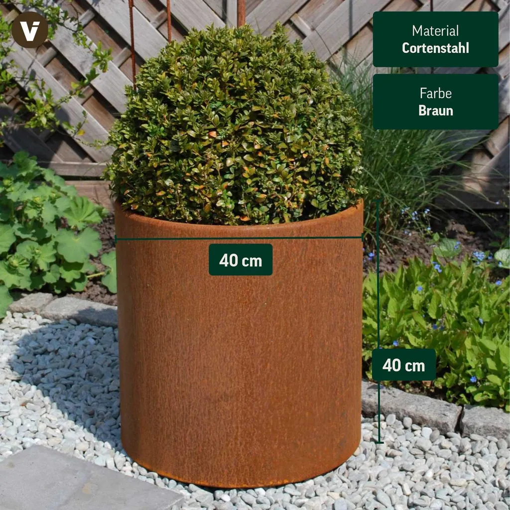 Pot de jardin anti-gel et sans entretien en acier Corten 40x40 cm