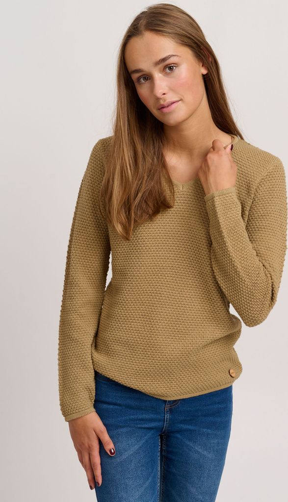 OXMO OXHanna Damen Strickpullover Feinstrick Pullover mit V-Ausschnitt 100% Baumwolle Regular fit