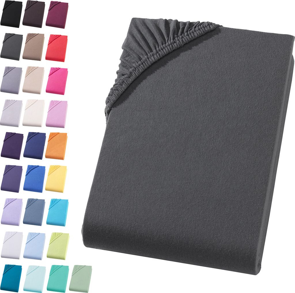 Jersey Spannbettlaken 120-130x200 cm Spannbettuch 100% Baumwolle Bettlaken, Anthrazit Dunkelgrau